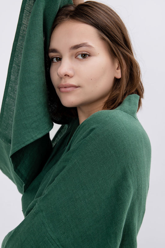 Wrapped dress with long traditional Japanese kimono sleeves