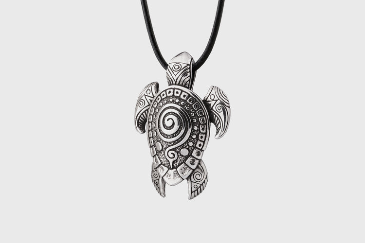 Sea Turtle Silver Necklace with Maori Ornament