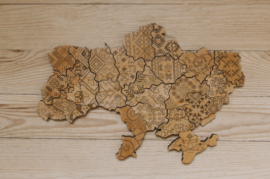 Wooden Map of Ukraine Vyshyvanka