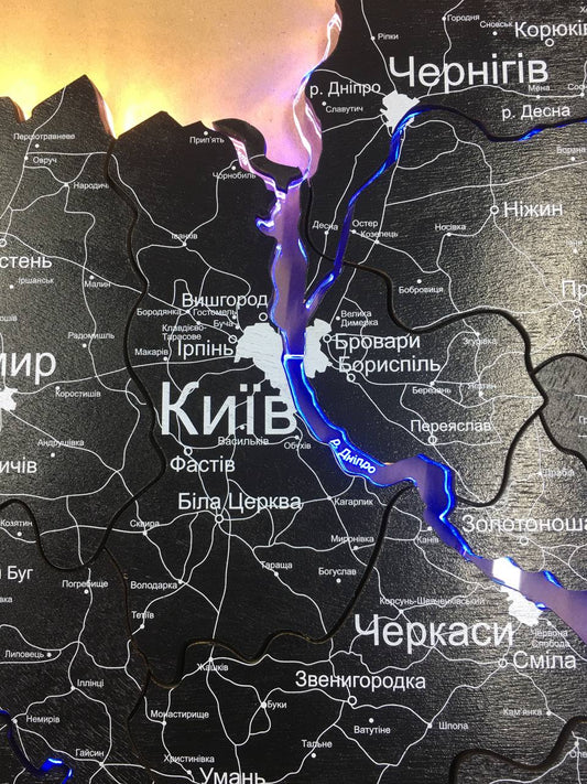 Wooden map of Ukraine Black edition