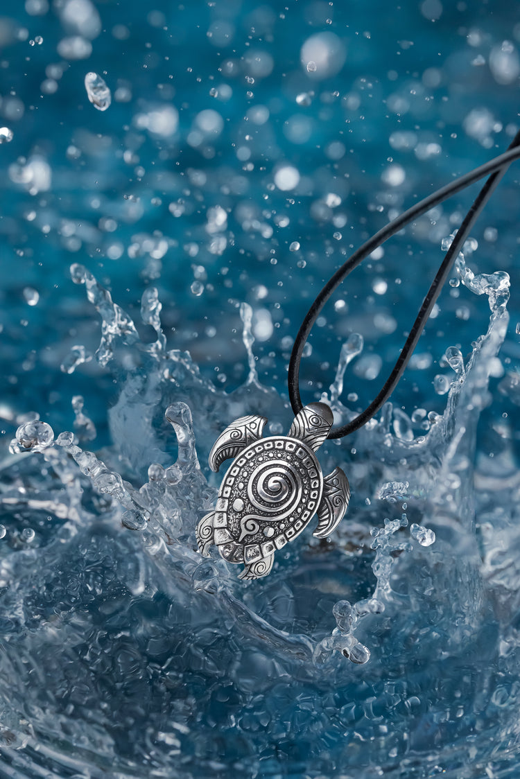 Sea Turtle Silver Necklace with Maori Ornament