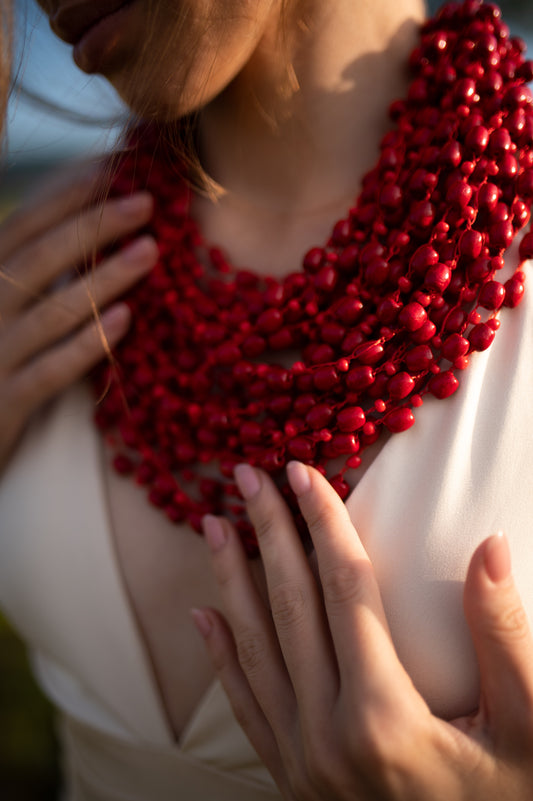 Red glossy bead necklace