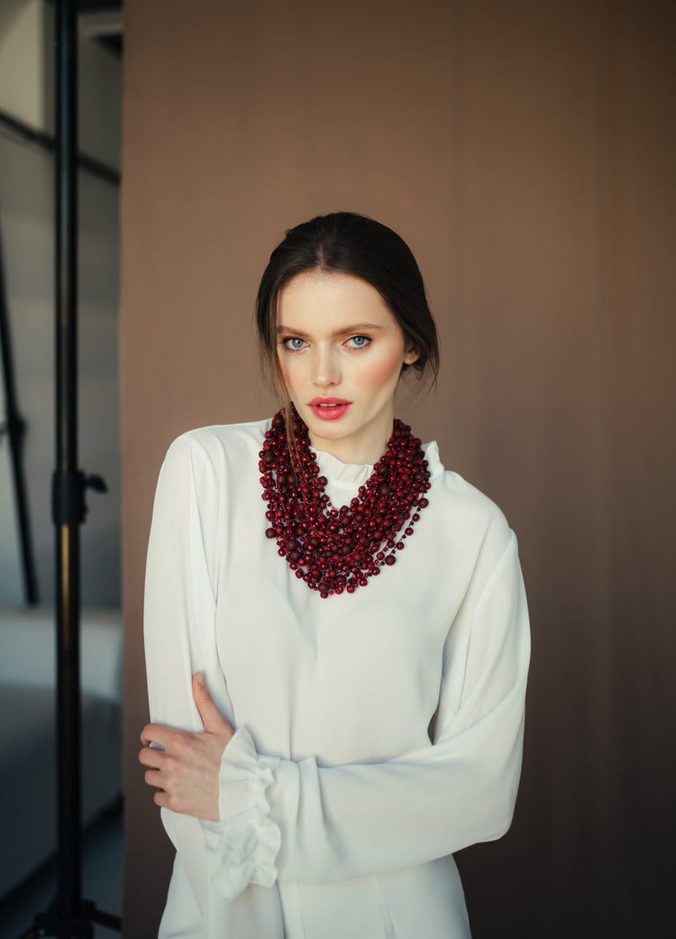 Necklace in the color of ripe cherries or aged wine