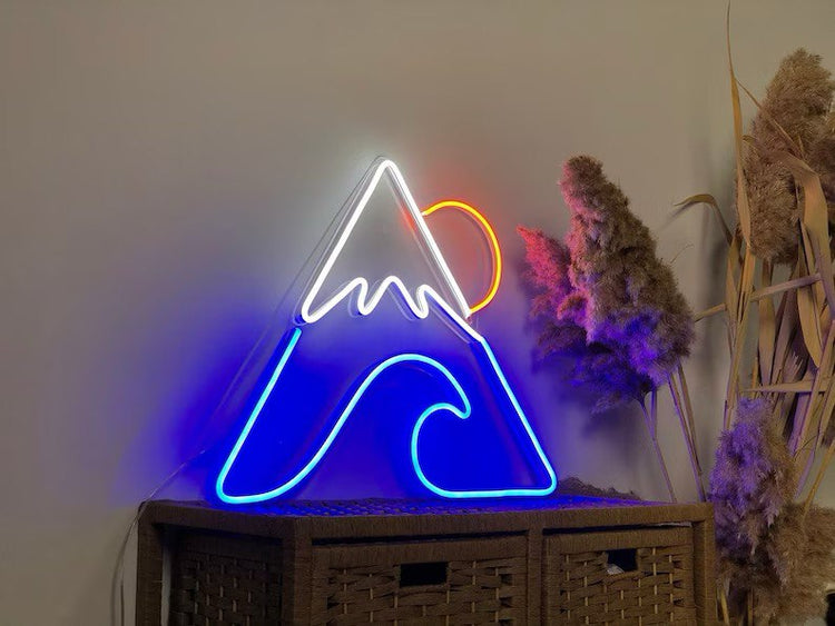 Neon sign Mountain sea
