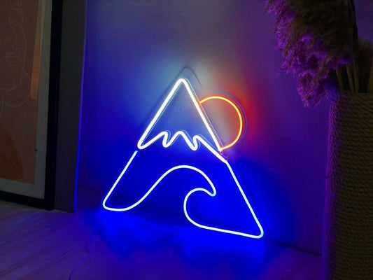 Neon sign Mountain sea