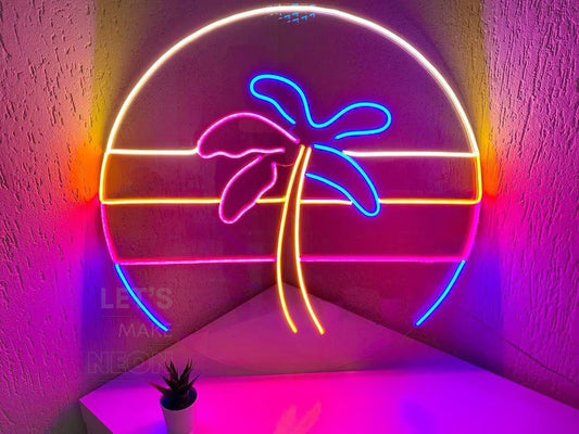Neon sign Palm tree retro 80s