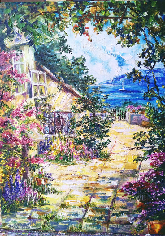 Oil painting Old House and Sea