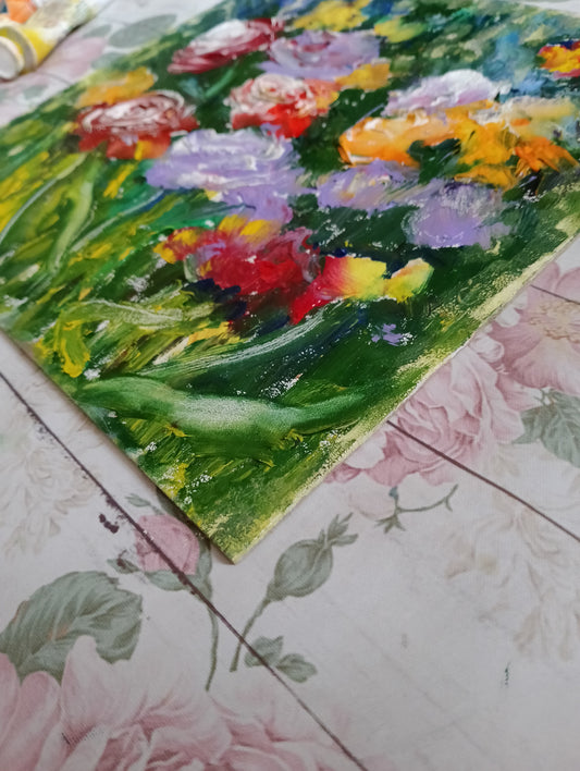 Oil painting Multicolored roses