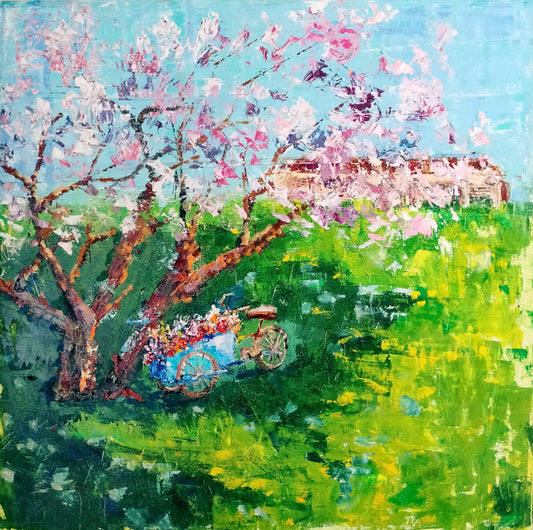 Oil painting Conversation with the spring tree