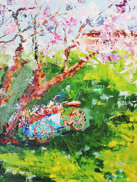 Oil painting Conversation with the spring tree