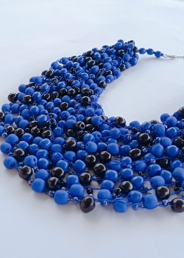 Ocean blue necklace with glossy and matte beads