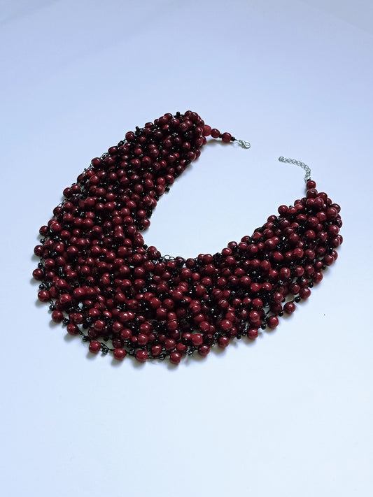 Dark burgundy glossy bead necklace