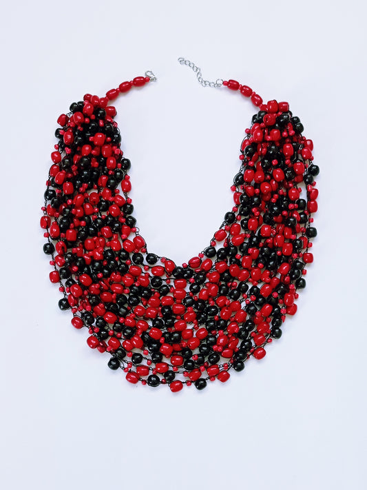Red and black glossy bead necklace