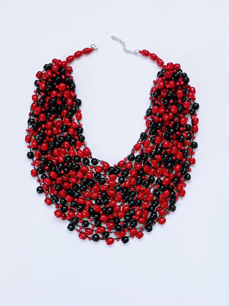 Red and black glossy bead necklace