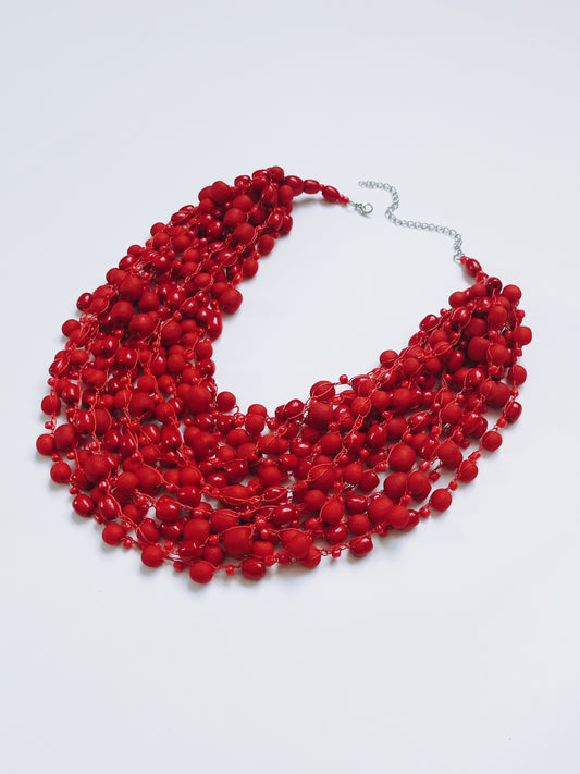Red bead necklace with matte and glossy beads