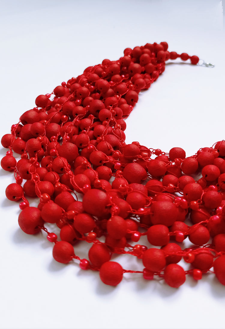 Red matte bead necklace
