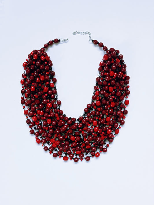 Glistening cherry red bead necklace