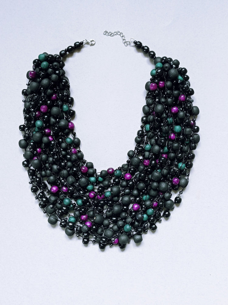 Black necklace with colored beads