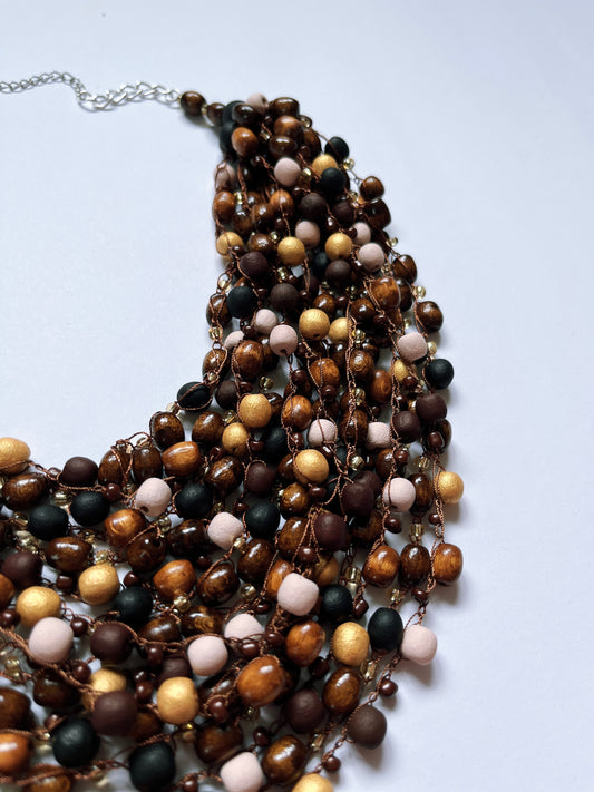 Chocolate wooden bead necklace