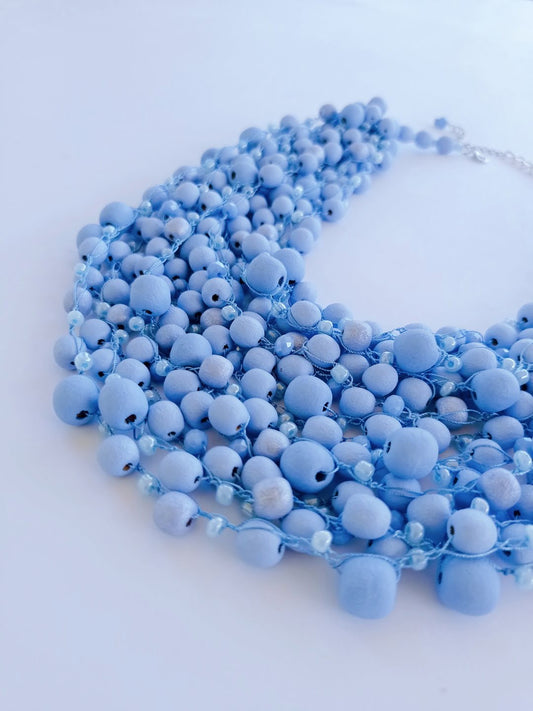 Matte blue necklace with beads of different sizes