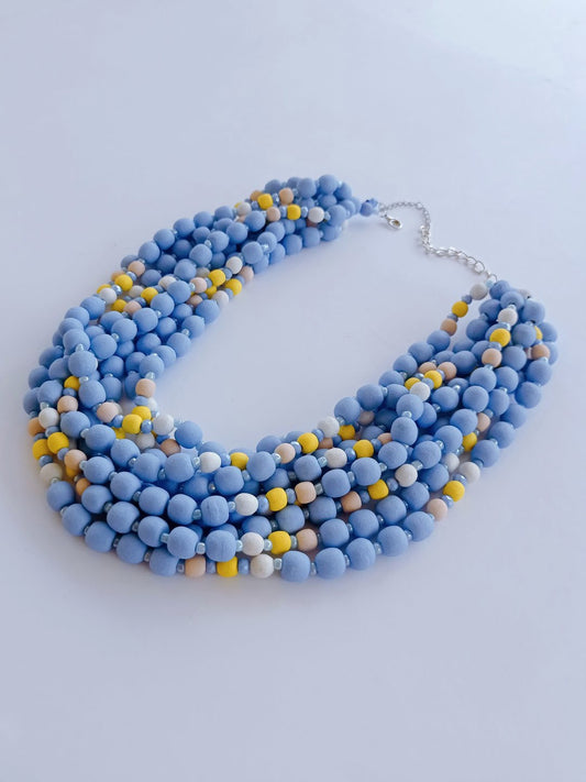 Blue-cream frosted necklace