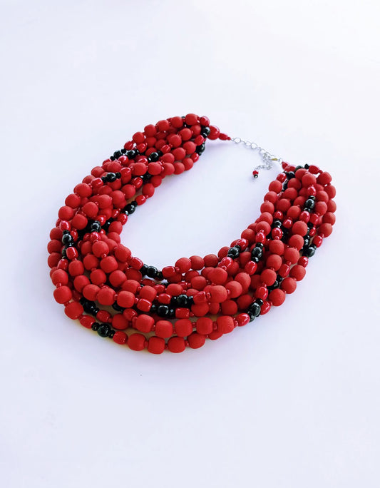 Red and black matte-glossy necklace