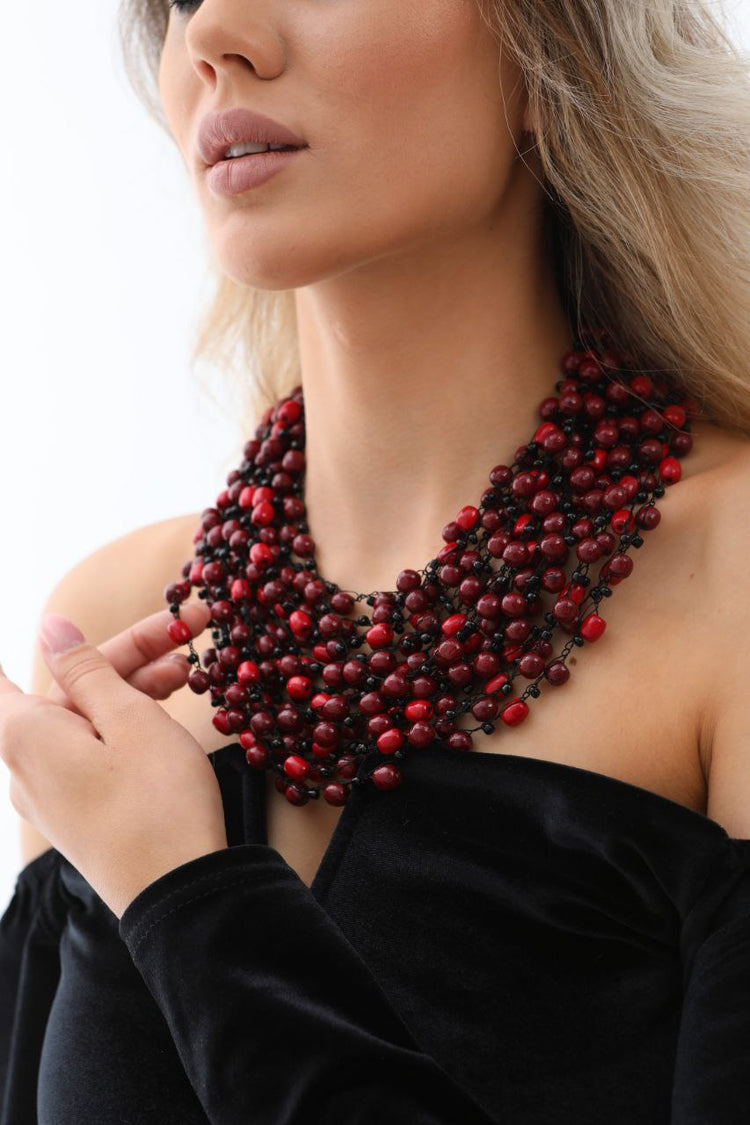 Glistening cherry red bead necklace