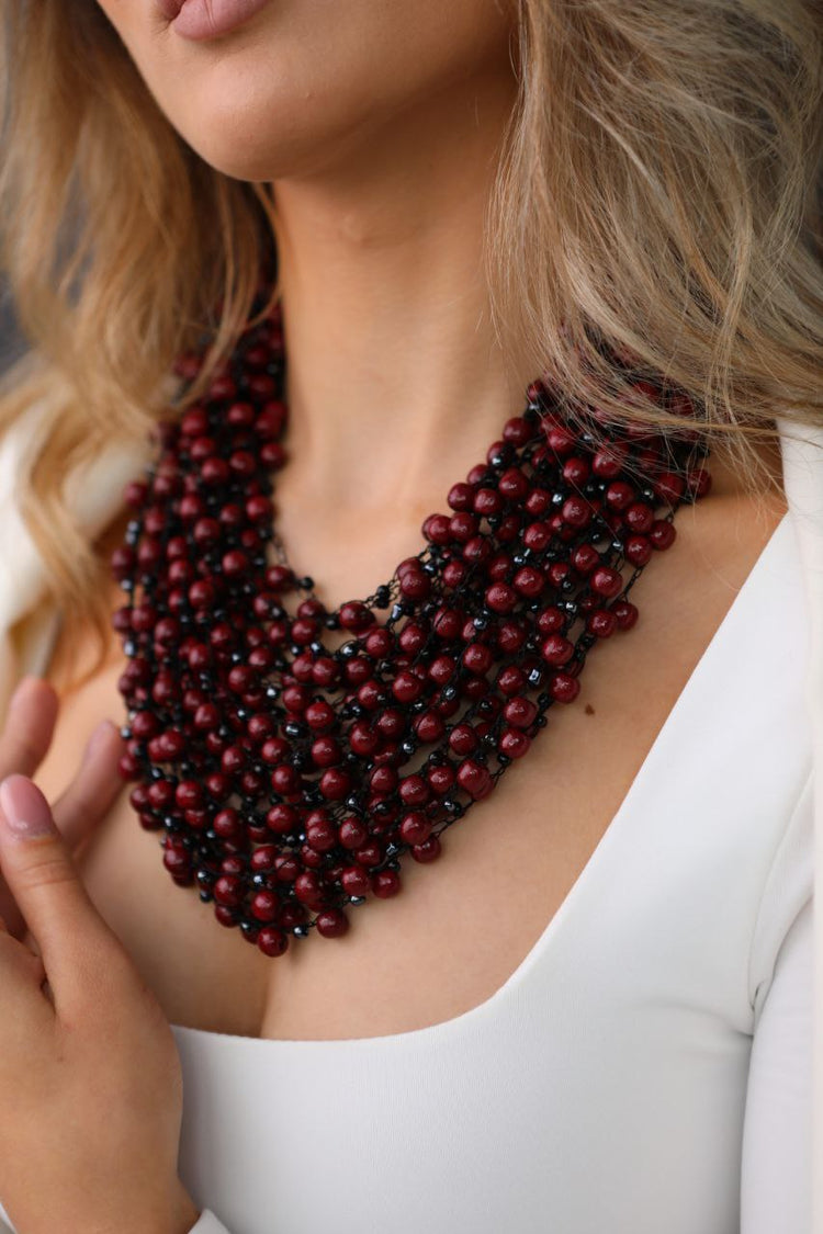 Dark burgundy glossy bead necklace