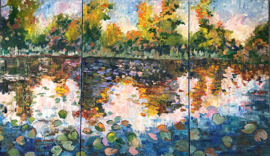 Oil painting Fall lake